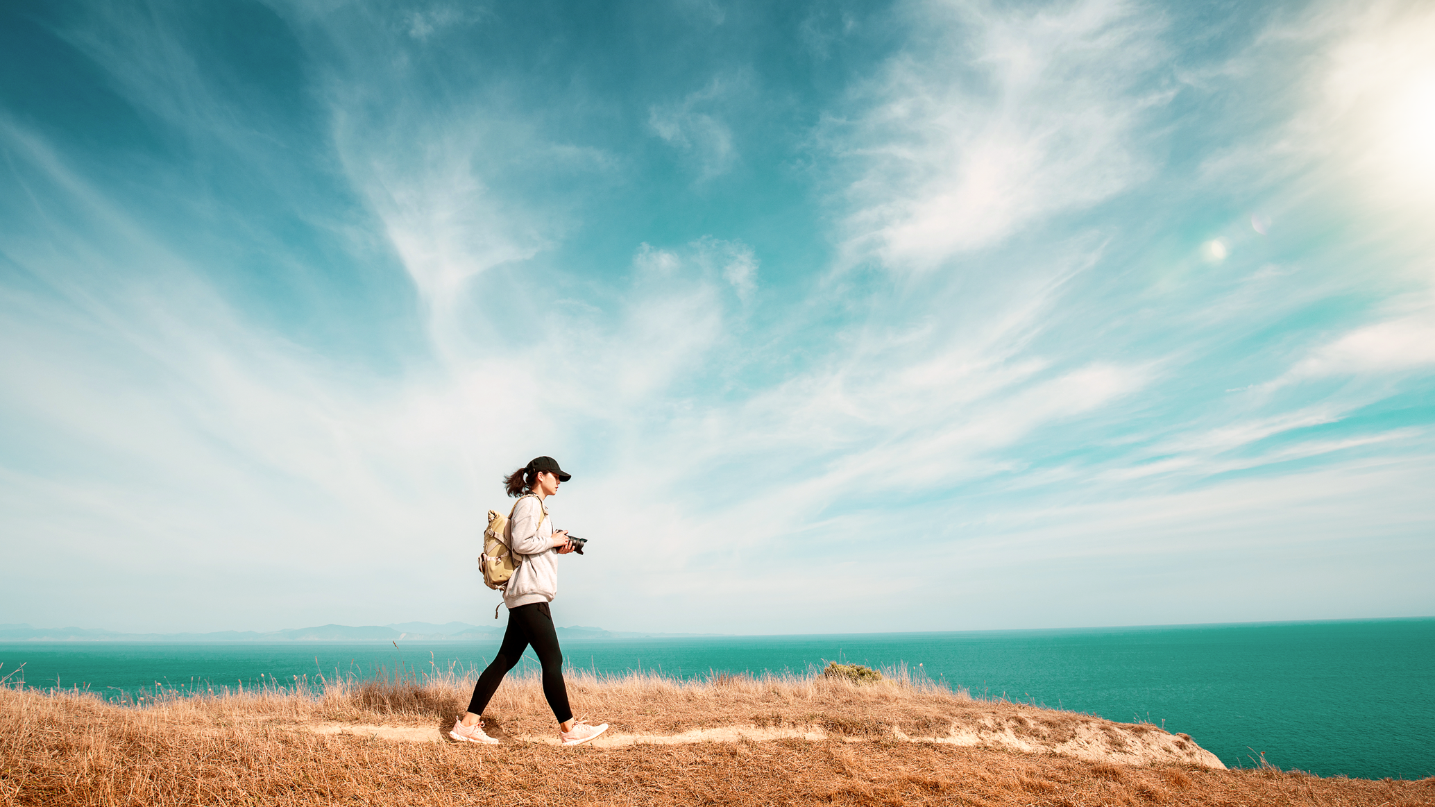 Person hiking on a sunny day