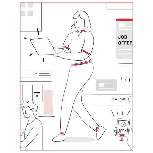 Stylised illustration of people applying for jobs online