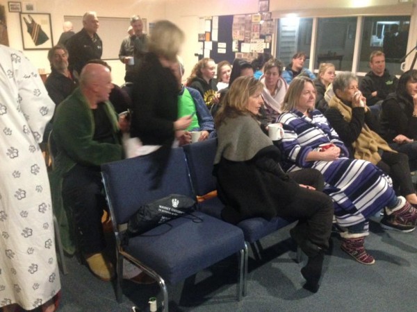 Lisa Carrington's family and Whakatane Surf Life Saving Club members watching Lisa's race