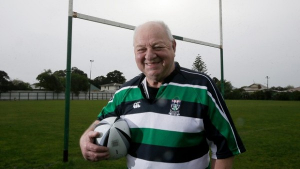 Dave Currie holding a rugby ball