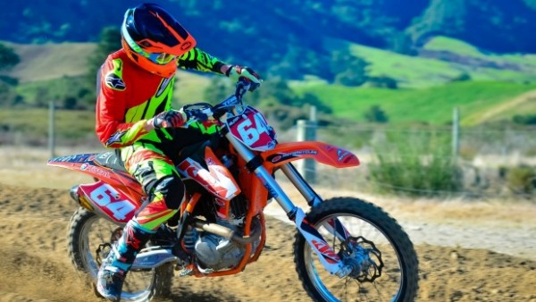 A rider on a dirt bike