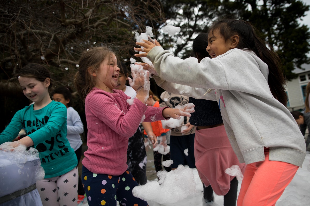 Kids playing with foam