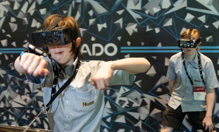 Testing out a VR headset